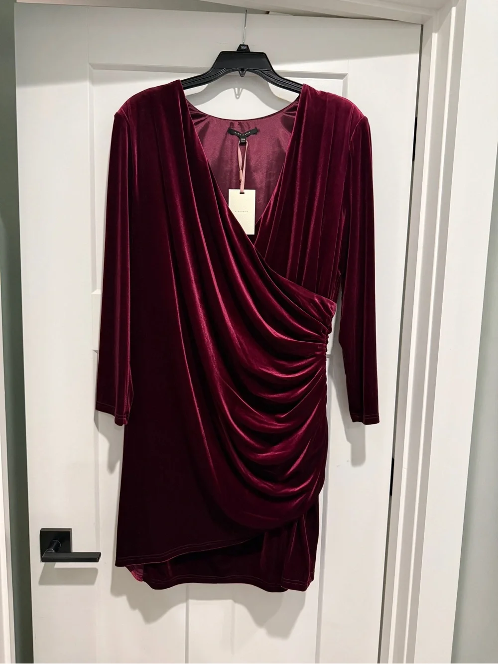 Alex Marie Velvet Draped Wrap Dress - Wine